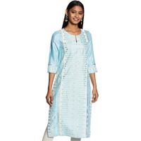 W For Woman Women's Rayon Kurta (20Few13114-113318_Blue_8 (Small))