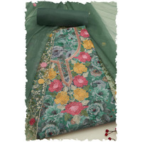 Soch Womens Green Chanderi Floral Print Unstitch Dress Material With Thread Work