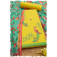Soch Womens Yellow Cotton Embroidered Unstitch Dress Material With Thread Work