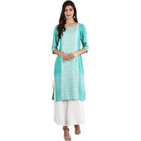 Aurelia Women's Rayon Straight Kurta (20Fea10420-701035_ Teal_ Medium)