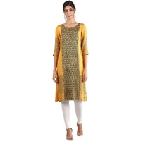 Aurelia Women's Rayon Straight Kurta (20Fea10420-701044_ Yellow_ Large)