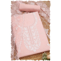 Soch Womens Peach Chanderi Embroidered Unstitch Dress Material With Thread Work