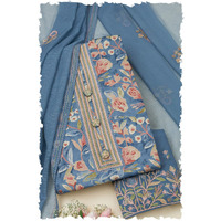 Soch Womens Powder Blue Cotton Floral Print Unstitch Dress Material With Thread Work