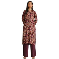 Soch Women's Muslin Floral Straight Kurta (Cwa5Ku61424_Purple