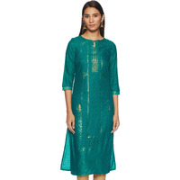 W Dark Teal Geometric Printed Regular Kurta For Women