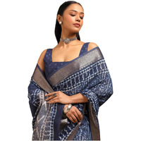 Soch Womens Indigo Viscose Block Print Saree