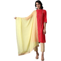 W For Woman Women Yellow Silver Chiffon Dupatta, Free Size