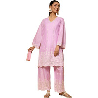 Libas Women Cotton Floral Co-Ord Set (27374_Lavender, Xl