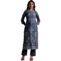 Libas Womens Printed Crepe Straight Kurta With Trousers