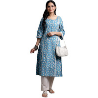 Libas Women's Cotton Printed A-Line Kurta (29014_Blue