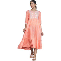 Libas Women's Viscose Rayon Self Design Dress (29042_Peach