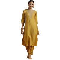Libas Gerua Womens Yoke Design Silk Blend Straight Kurta With Salwar