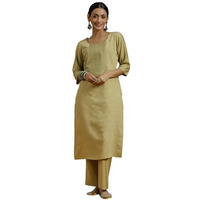 Libas Gerua Womens Embroidered Silk Blend Straight Kurta With Trousers