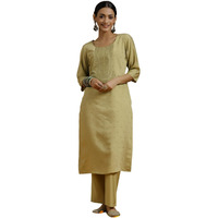Libas Gerua Womens Embroidered Silk Blend Straight Kurta With Trousers