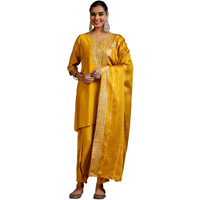 Libas Gerua Womens Embellished Silk Blend Straight Kurta With Trousers And Dupatta