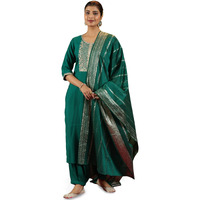 Libas Women's Silk Blend Kurta Set (35649_Green