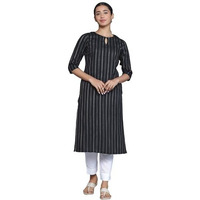 Libas Women's Rayon Blend Woven Design Straight Kurta (29044_Black