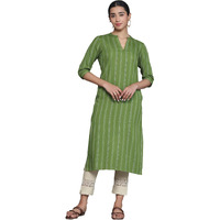Libas Women's Rayon Blend Woven Design Straight Kurta (29048_Green