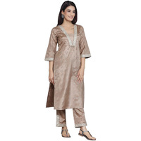 Libas Womens Woven Design Silk Blend Straight Kurta With Trousers