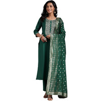 Libas Womens Woven Design Silk Blend Straight Kurta With Trousers And Dupatta
