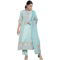 Libas Womens Printed Crepe Straight Kurta With Trousers And Dupatta