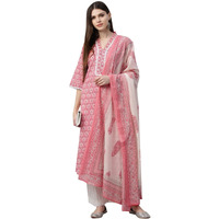 Libas Womens Printed Cotton Straight Kurta With Palazzos And Dupatta