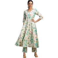 Libas Women's Silk Blend Printed Kurta Set (35723_Off White