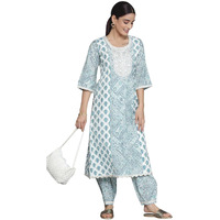 Libas Womens Printed Silk Blend A-Line Kurta With Salwar