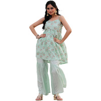 Libas Sea Green Printed Silk Blend A-Line Kurta With Sharara