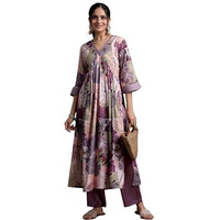 Libas Womens Printed Viscose A-Line Kurta With Trousers