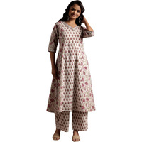 Libas Womens Printed Cotton A-Line Kurta With Palazzos