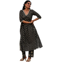 Libas Womens Printed Cotton A-Line Kurta With Palazzos