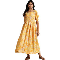 Libas Women's Rayon Fit And Flare Maxi Dress (29079_Yellow