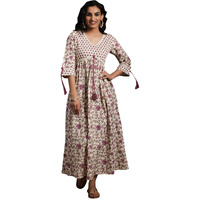Libas Women's Cotton Fit And Flare Midi Dress (29091_Off White
