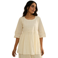 Libas Women's Pure Cotton Embroidered A-Line Kurtis (29092_Off White