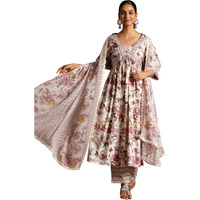 Libas Womens Printed Silk Blend Straight Kurta With Palazzos And Dupatta