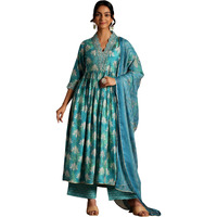 Libas Womens Printed Silk Blend A-Line Kurta With Palazzos And Dupatta