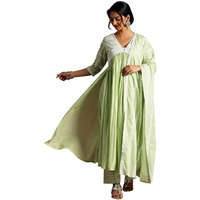 Libas Womens Embroidered Cotton A-Line Kurta With Palazzos And Dupatta