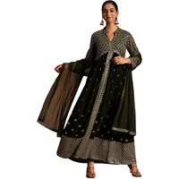 Libas Womens Embroidered Georgette A-Line Kurta With Trousers And Dupatta