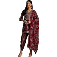 Libas Womens Printed Silk Blend Straight Kurta With Dhoti Pant And Dupatta