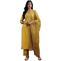 Libas Womens Yoke Design Silk Blend Straight Kurta With Trousers And Dupatta