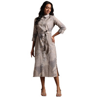 Libas Women's Linen Shirt Midi Dress (37182_Off White