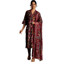 Libas Women's Silk Blend Kurta Set (35887_Burgundy