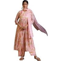 Libas Womens Printed Chiffon A-Line Kurta With Palazzos And Dupatta