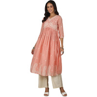 Libas Women's Cotton Paisley A-Line Kurta (37198_Peach
