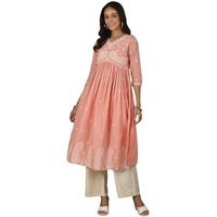 Libas Women's Cotton Paisley A-Line Kurta (37198_Peach