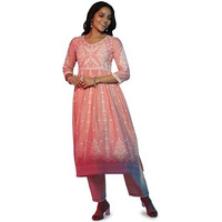 Libas Women's Cotton Ethnic Motifs A-Line Kurta (37199_Peach