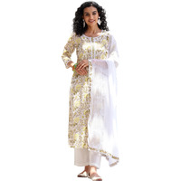 Libas Womens Printed Cotton Straight Kurta With Trousers And Dupatta