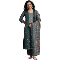Libas Womens Printed Silk Blend Straight Kurta With Trousers And Dupatta