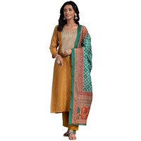 Libas Women's Silk Blend Kurta Set (27679_Mustard